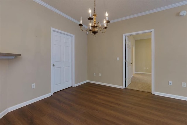 8020 Woodland Ln, Alpharetta, GA 30009 - unfurnished room with a chandelier, crown molding, dark wood-type flooring, and baseboards