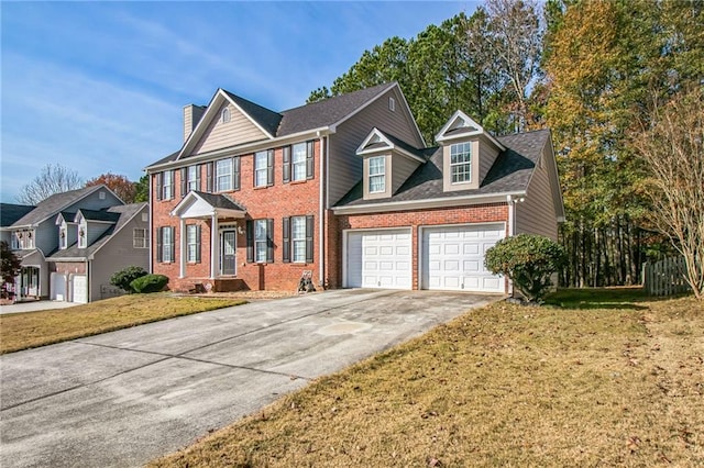 view of front of home with a garage and a front lawn