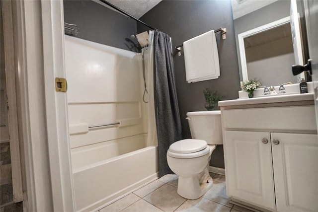 full bathroom featuring toilet, tile patterned flooring, shower / tub combo, and vanity