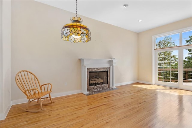 267 Starcross Ln, Jasper, GA 30143 - unfurnished living room with light wood-style floors, a premium fireplace, baseboards, and recessed lighting