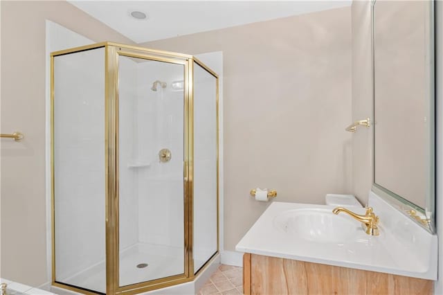 267 Starcross Ln, Jasper, GA 30143 - bathroom with a stall shower, vanity, and tile patterned flooring