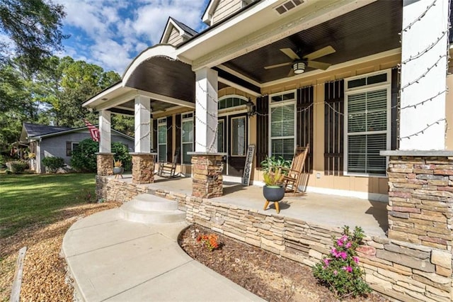 view of patio / terrace featuring a porch and ceiling fan