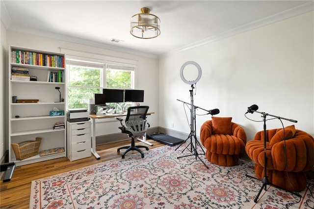 2876 White Oak Dr, Decatur, GA 30032 - office area featuring wood finished floors and ornamental molding