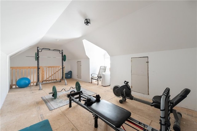 exercise area with lofted ceiling