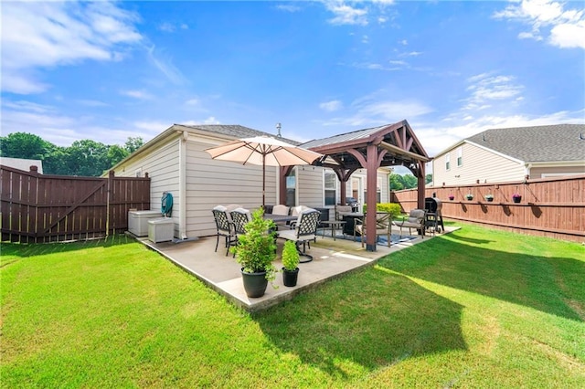 3735 Westhaven Dr, Cumming, GA 30040 - back of house featuring a fenced backyard, outdoor lounge area, a patio, and a gazebo