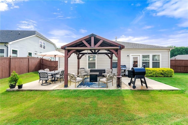 3735 Westhaven Dr, Cumming, GA 30040 - back of house with an outdoor hangout area, a gazebo, a fenced backyard, and a patio