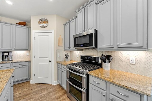 3735 Westhaven Dr, Cumming, GA 30040 - kitchen with appliances with stainless steel finishes, gray cabinets, tasteful backsplash, and recessed lighting