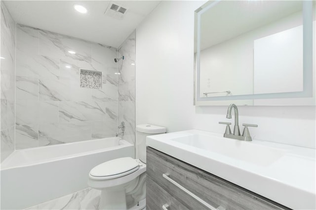 4922 Glenside Ct, Stone Mountain, GA 30088 - full bathroom with toilet, vanity,  shower combination, and marble finish flooring