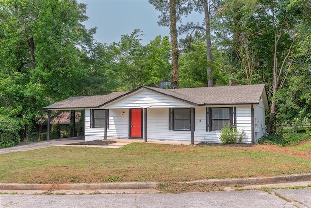 4922 Glenside Ct, Stone Mountain, GA 30088 - single story home with concrete driveway, a front yard, an attached carport, and roof with shingles
