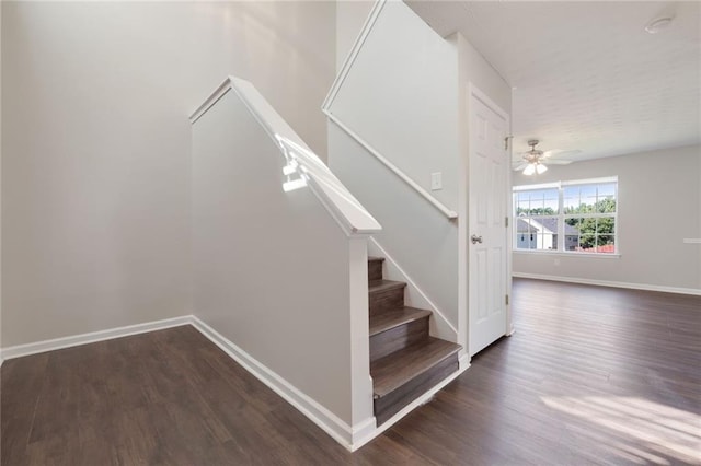 139 Palmetto St, Locust Grove, GA 30248 - staircase with wood finished floors, baseboards, and a ceiling fan