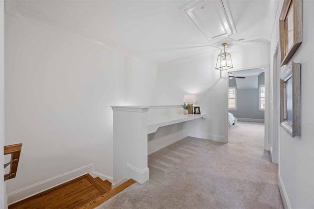 12603 Itaska Walk, Milton, GA 30004 - corridor with an upstairs landing, attic access, carpet floors, and baseboards