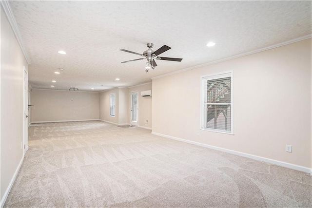 157 Spur Ln, Hiram, GA 30141 - unfurnished room with light colored carpet, crown molding, recessed lighting, baseboards, and ceiling fan