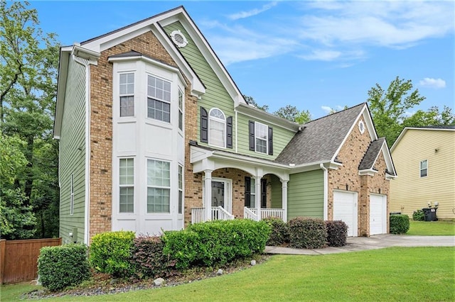 157 Spur Ln, Hiram, GA 30141 - traditional home with covered porch, concrete driveway, brick siding, a shingled roof, and a garage