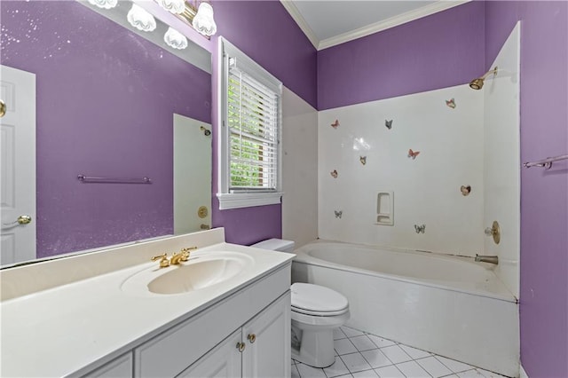 11569 Finley St, Suwanee, GA 30024 - full bathroom with toilet, ornamental molding, tile patterned flooring, vanity, and bathtub / shower combination