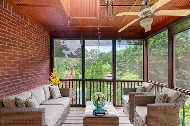 11569 Finley St, Suwanee, GA 30024 - sunroom / solarium with outdoor lounge area, a ceiling fan, and healthy amount of natural light