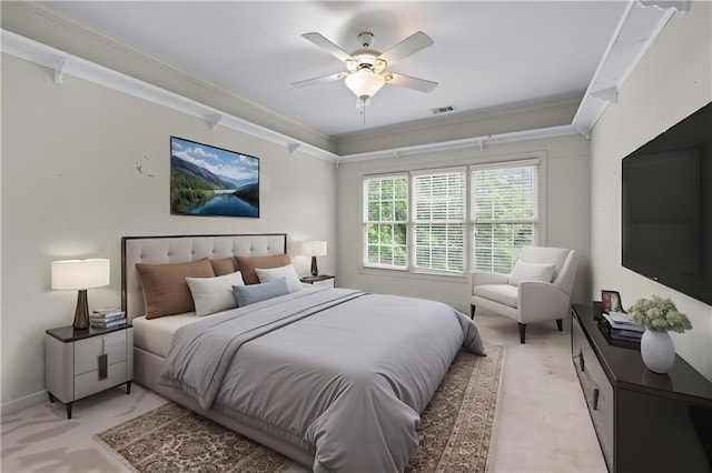 11569 Finley St, Suwanee, GA 30024 - bedroom featuring light carpet, crown molding, and ceiling fan