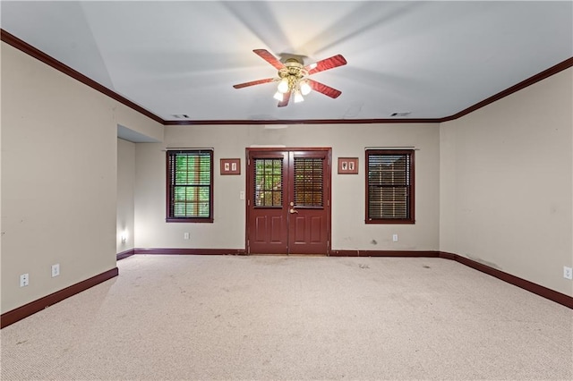 11569 Finley St, Suwanee, GA 30024 - carpeted spare room featuring ceiling fan, baseboards, and ornamental molding