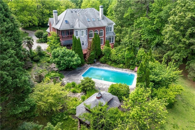 11569 Finley St, Suwanee, GA 30024 - view from above of property with a pool and a heavily wooded area