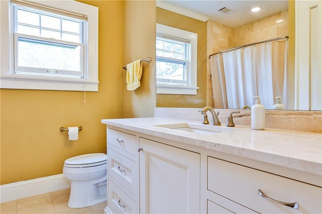 50 Rumson Way NE, Atlanta, GA 30305 - full bathroom with a shower with curtain, visible vents, tile patterned floors, vanity, and toilet