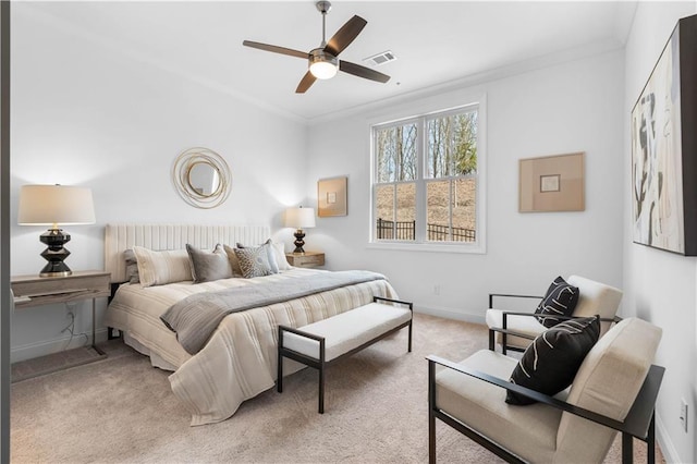 4918 Sudbrook Way Unit 252, Peachtree Corners, GA 30092 - bedroom with carpet flooring, baseboards, visible vents, a ceiling fan, and crown molding