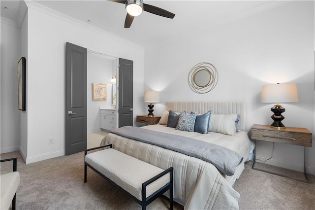 4918 Sudbrook Way Unit 252, Peachtree Corners, GA 30092 - bedroom featuring carpet, a ceiling fan, ornamental molding, connected bathroom, and baseboards
