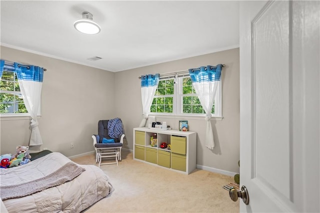 2621 Pass Cir, Gainesville, GA 30506 - bedroom featuring light colored carpet, baseboards, and ornamental molding