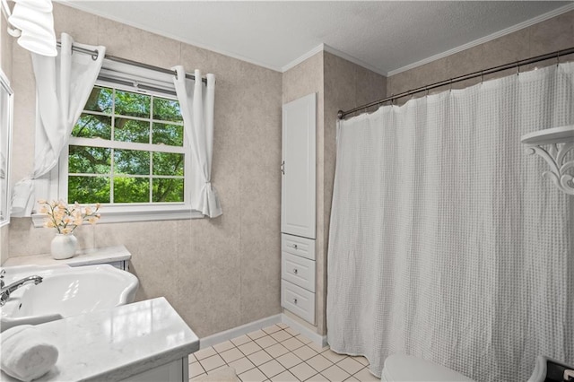 2621 Pass Cir, Gainesville, GA 30506 - full bathroom featuring ornamental molding, tile patterned floors, vanity, a textured ceiling, and toilet