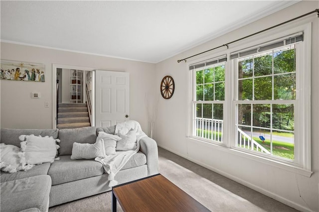 2621 Pass Cir, Gainesville, GA 30506 - carpeted living area featuring baseboards and stairs
