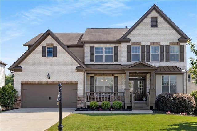 5240 Bristlecone Pine Way, Cumming, GA 30040 - view of front facade with covered porch, concrete driveway, a front lawn, and an attached garage