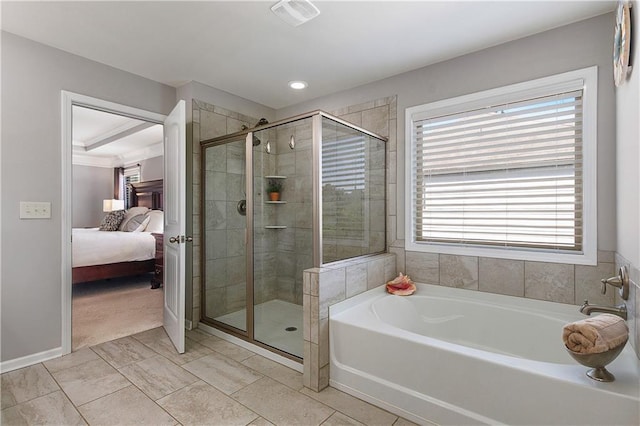 5240 Bristlecone Pine Way, Cumming, GA 30040 - bathroom with a bath, connected bathroom, and a stall shower