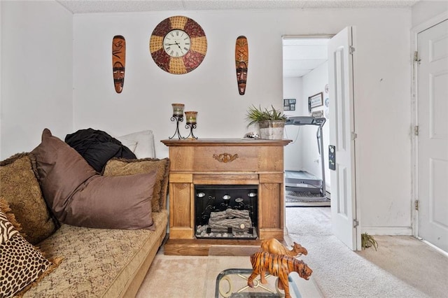 living area with light colored carpet