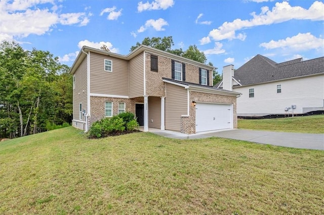 front of property with a garage and a front lawn