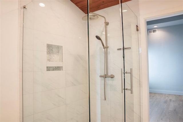3050 Baymount Dr, Lawrenceville, GA 30043 - full bathroom featuring a shower stall, wood finished floors, and recessed lighting