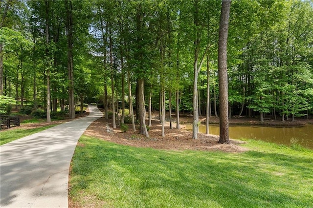view of property's community featuring a yard and driveway