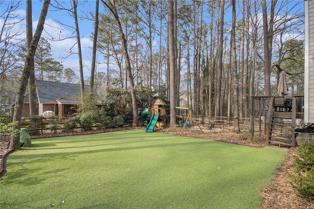 view of yard with a playground