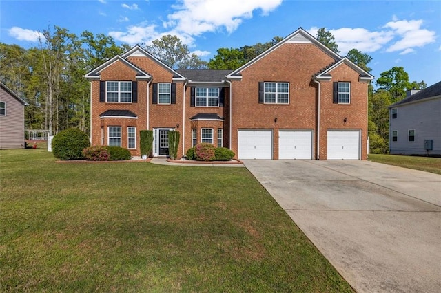 4499 Bellemeade Dr, Douglasville, GA 30135 - view of front of house with brick siding, an attached garage, driveway, and a front lawn