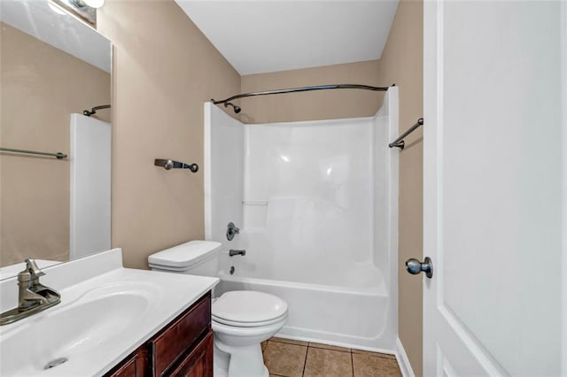 4499 Bellemeade Dr, Douglasville, GA 30135 - bathroom with shower / washtub combination, vanity, tile patterned flooring, and toilet