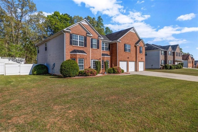 4499 Bellemeade Dr, Douglasville, GA 30135 - traditional-style home with concrete driveway, fence, brick siding, a garage, and a front yard