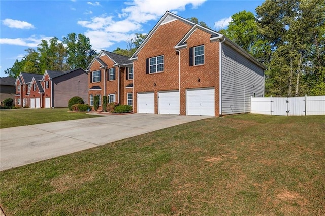 4499 Bellemeade Dr, Douglasville, GA 30135 - view of front of house with a gate, fence, concrete driveway, an attached garage, and a front yard
