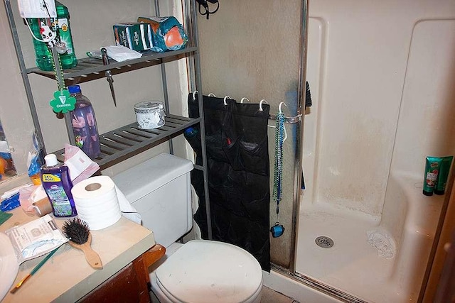 bathroom with walk in shower and toilet