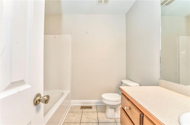 full bathroom featuring tile patterned flooring, vanity,  shower combination, and toilet