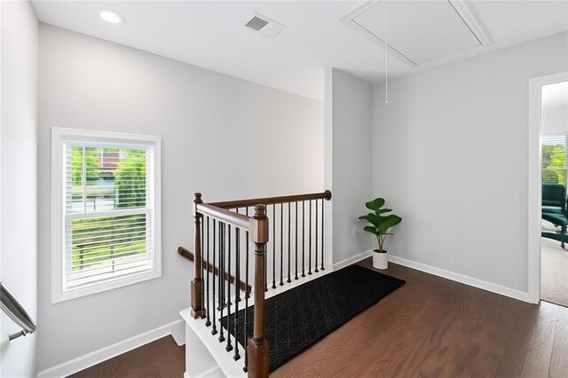 350 Provenance Dr, Atlanta, GA 30328 - staircase with attic access, wood finished floors, and recessed lighting