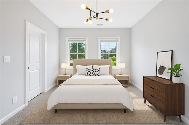 350 Provenance Dr, Atlanta, GA 30328 - bedroom featuring a chandelier and light colored carpet