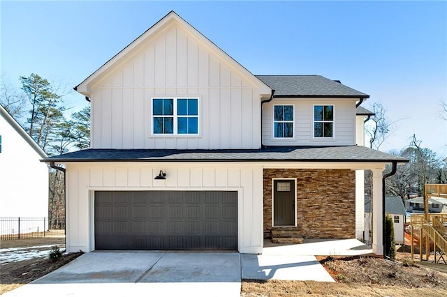 modern farmhouse with a garage