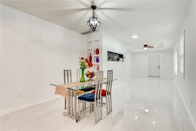 tiled dining room with built in features