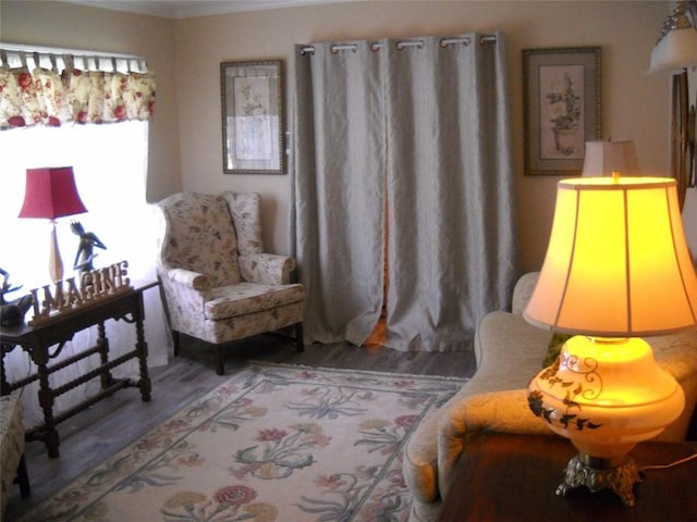 living area featuring hardwood / wood-style flooring