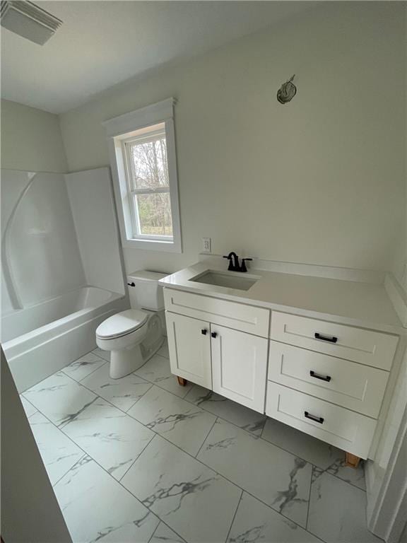 446 Brown Bridge Rd, Chatsworth, GA 30705 - full bath with marble look tiles, toilet, vanity, and bathing tub / shower combination