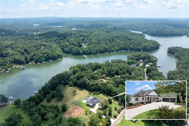 5651 Old Wilkie Rd, Gainesville, GA 30506 - aerial view of property and surrounding area featuring a nearby body of water and property boundaries highlighted