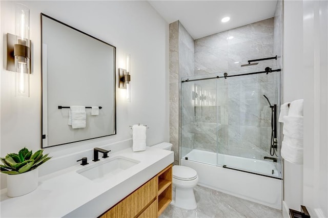 5651 Old Wilkie Rd, Gainesville, GA 30506 - full bath featuring vanity, combined bath / shower with glass door, recessed lighting, and marble finish floors