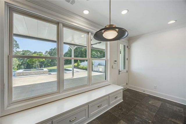 5651 Old Wilkie Rd, Gainesville, GA 30506 - unfurnished dining area featuring crown molding and recessed lighting